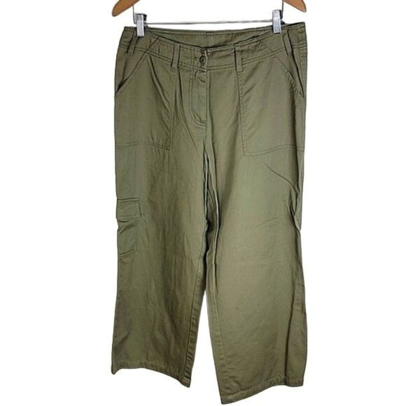 V Studio Women's Wide Legs Straight Legs Cargo Pants Cotton Green size 10 - Picture 1 of 6